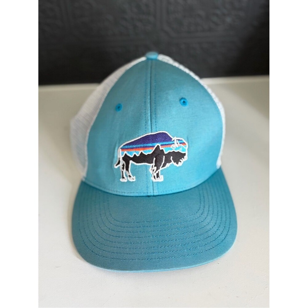 Patagonia Teal and White Trucker Hat with Buffalo Patch
